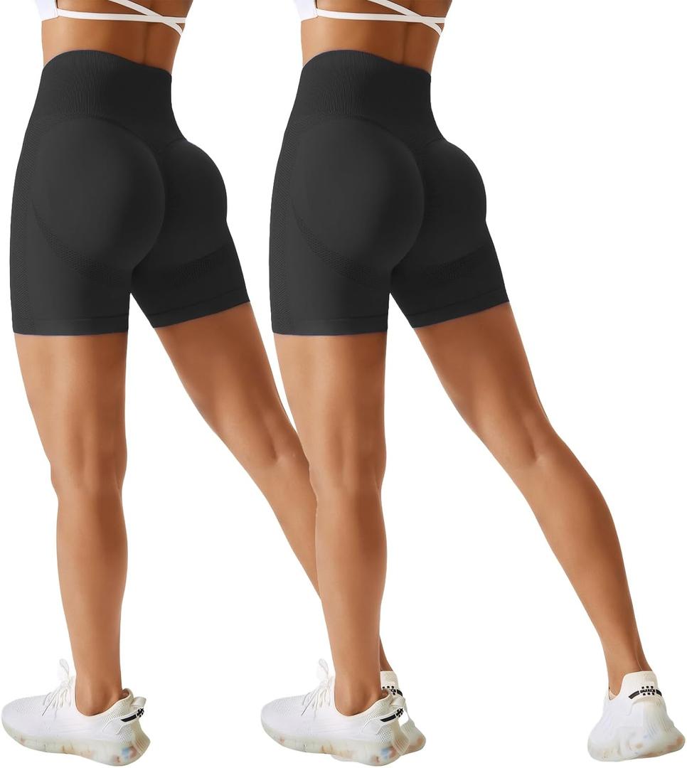 Women Workout Shorts High Waist Gym Yoga Shorts,Scrunch Butt Seamless Athletic Shorts (Medium, Black/Black)