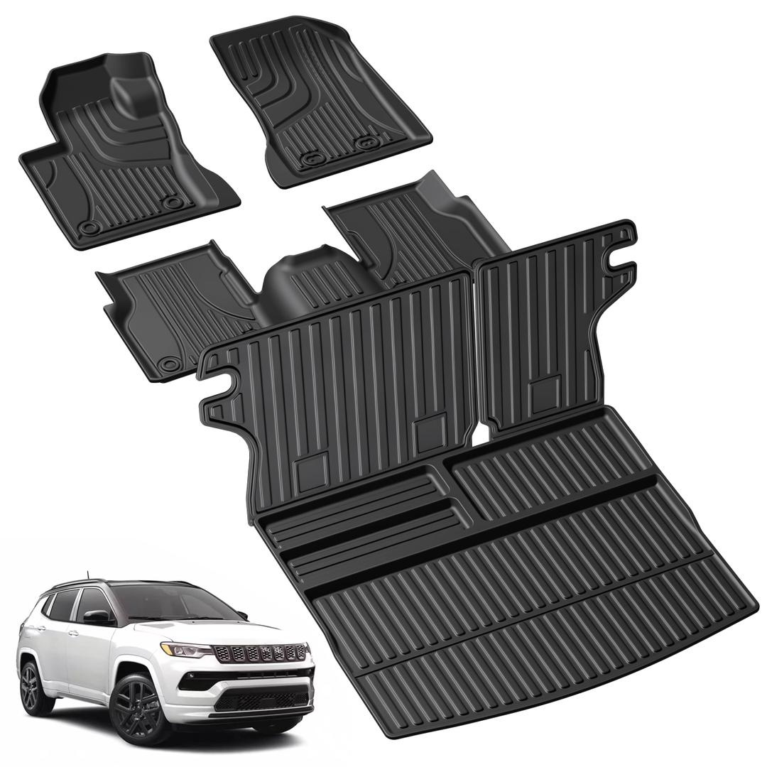 Floor Mats Fit for Jeep Compass 2017-2026 2027 Car Interior Accessories | Fit New Body Style 2nd Gen, TPE All Weather Floor Liner, Heavy Duty Trunk Mat with Backrest Mat, Odorless, Easy to Install