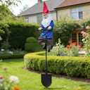 Enrichoice 77" Large Garden Gnomes Outdoor on Shovel Stake Decor, Metal Frame Seated Gnome, Vertical Outdoor Lawn & Garden Ornament