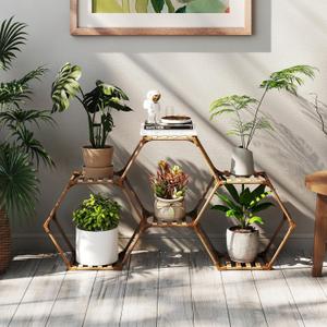 Tikea Plant Stand Indoor Hexagonal Plant Stand for Multiple Plants Indoor Outdoor Large Wooden Plant Shelf Creative DIY 6 Tiered Flowers Stand Rack for Living Room Balcony Patio Window
