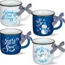 Lallisa 4 Pcs Winter Christmas Coffee Mugs with Ribbon Ceramic Mug Gift Hot Cocoa Mini Coffee Cups Holiday Mugs Tiered Tray Decoration with Handle for Kitchen Farmhouse Home Housewarming Centerpieces
