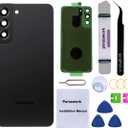 Rear Back Glass Replacement for Samsung Galaxy S22 Plus 6.6 inches 5G with Reparing Toolkit and Pre-Installed Adhesive (Phantom Black)