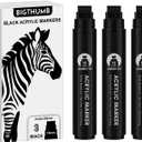 BIGTHUMB 3 Pcs Black Jumbo Permanent Markers: 15mm Wide Tip Thick Acrylic Paint Pen Large Calligraphy Marker for Rock Painting, Poster, Sign, Canvas, Glass, Wood, Ceramic