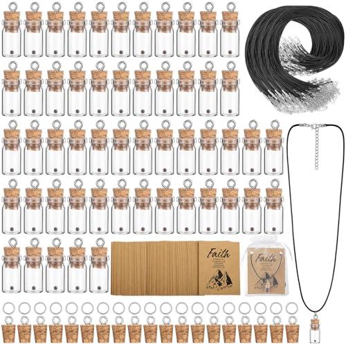 Teenyyou Mustard Seed Faith Necklace Christian Gifts for Woman DIY 0.5ml Mini Glass Jars Craft Necklace with Christian Faith Cards Bulk Favors, Without Mustard Seed(Classic,100 Pack)