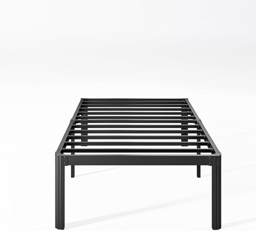 18 Inch High Platform Twin Bed Frame No Box Spring Needed, Metal Bed Frame Twin, Noise Free, Easy Assembly, Heavy Duty, Black