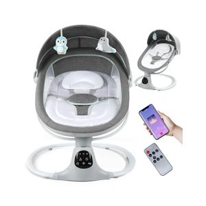 Electric Baby Swing for Infants to Toddler, 0-9 Months Portable Swing Rocker 5 Sway Speed, Bluetooth,12 Preset Lullabies with Remote Control, Infant Swing for Baby Boys & Girls, Grey