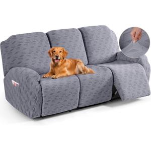 TAOCOCO Recliner Sofa Covers Stretch Reclining Couch Cover, Jacquard Recliner Couch Cover for 3 Seat Furniture Protector Sofa Slipcovers with Elastic Bottom for Kids, Pets (Light Grey)