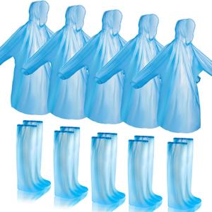 SATINIOR 24 Pack Waterproof Disposable Rain Poncho Sets Include 12 Rain Disposable Poncho and 12 Pairs Shoe Boot Covers for Adults Women Men(Blue)
