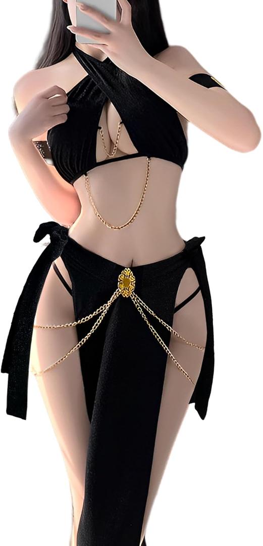 paloli Women Cosplay Costume Egyptian Cosplay Outfit With Adjustable Waist And Crossed Strap Top Babydoll Lingerie