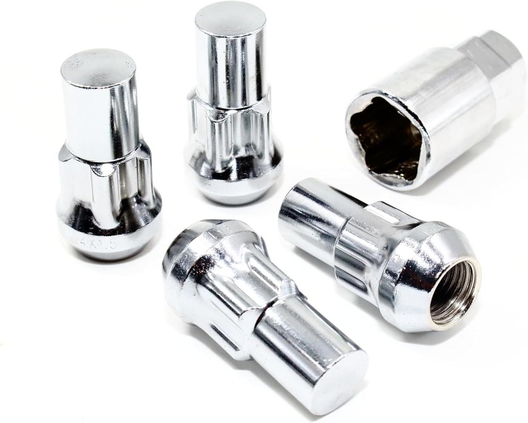 Set of 4 14x1.5 Veritek Chrome Acorn Bulge Tuner 1.75 Inch Security Wheel Locks for Buick Cadillac Chevy Ford GMC Dodge Jeep Nissan RAM Toyota Aftermarket Custom Wheels SUV Truck