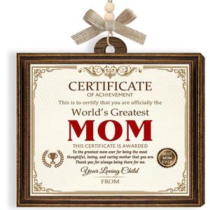 8 x Wooden Ornament for Mom, Birthday Gifts for Mom from Son and Daughter, Meaningful Certificate Keepsake for Mommy Nana, Wooden Ornament for Hanging Decor