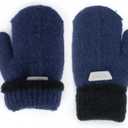 2 x FGSS Kids Winter Stretch Knitted Mittens - Thick Warm Gloves for Boys Girls 4-7 Yrs (Navy)