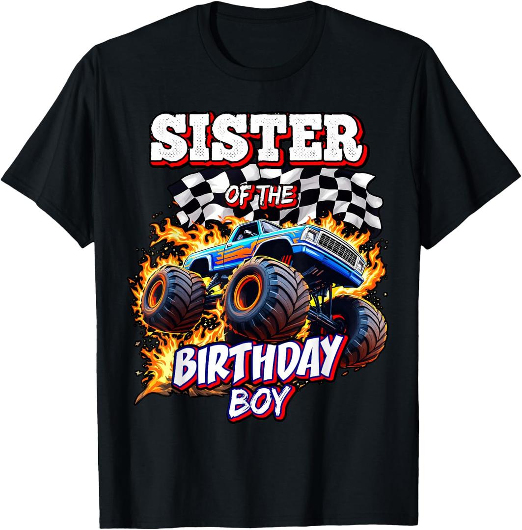 Sister of The Birthday Boy Monster Truck Birthday Party T-Shirt (Black, )