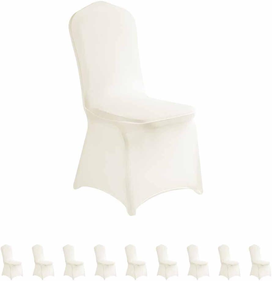 LZY 10pcs Spandex Chair Cover Stretch Slipcovers for Wedding Party, Dining Banquet Chair Decoration Covers (Ivory, 10)