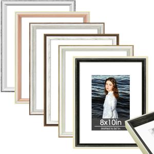 Abtgt 8x10 Picture Frame Set of 6, Rustic Retro Photo Frame Display Picture 5x7 with Mat or 8x10 Without Mat, Horizontal and Vertical for Wall and Tabletop