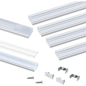 Muzata 6Pack 3.3FT/1M LED Channel Silver Aluminum U Shape LED Strip Channel with Transparent Clear Cover Easy Installation with Paper User Manual U1SW WT 1M (6*3.3ft)
