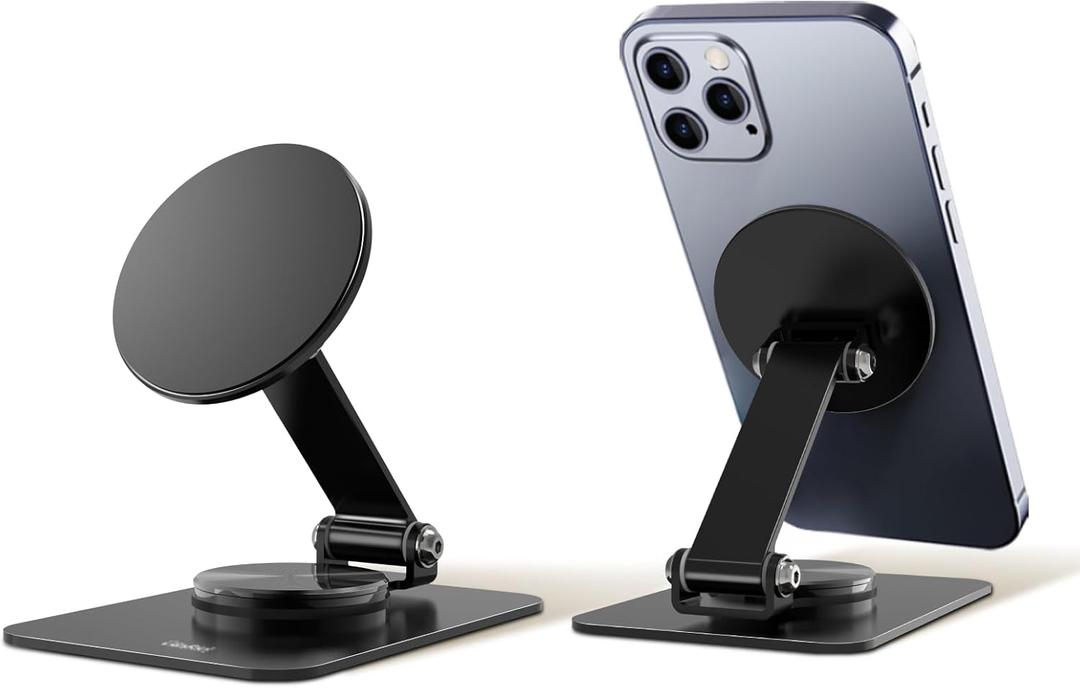 Magnetic Phone Stand Compatible with MagSafe for iPhone 16, Foldable Cell Phone Stand for Desk with 360Rotation Base, Compatible for MagSafe Case and iPhone 16 15 14 13 12 Series