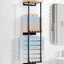 HapiRm Towel Racks for Bathroom Storage - No Drill Wall Mounted Towel Holder with Shelf and 6 Hooks, Rolled Towel Storage Bath Towel Organizer for Small Bathroom, Camper, Rv - Black