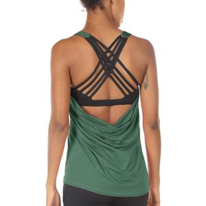 icyzone Women's Open Back Workout Athletic Yoga Tank Tops with Built in Bra (Large)