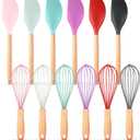 Funnymoom 12 Pcs Small Silicone Whisks and Spatulas with Wooden Handle for Cooking 10 Inch Mini Whisk Spatula Non Stick Kitchen Baking Essentials Cookware for Valentines Day Party Favor Gift Supplies