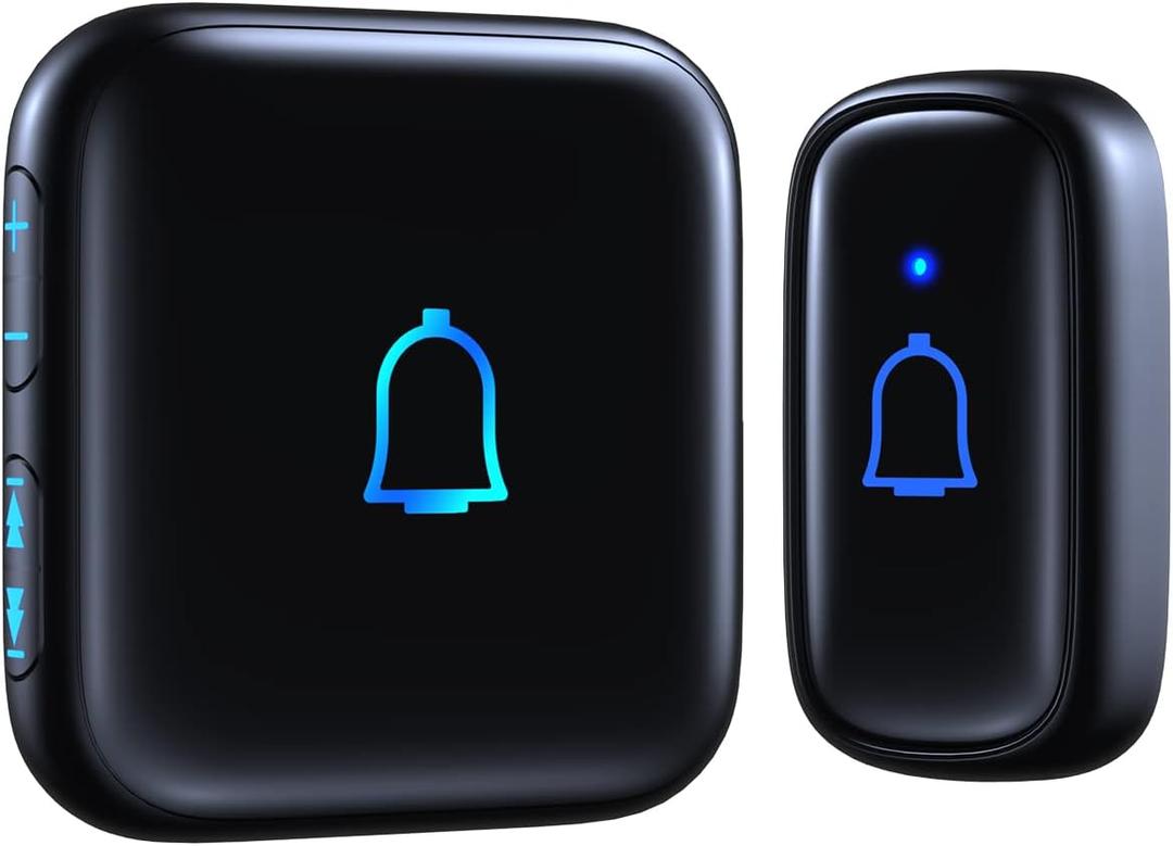 Classroom Doorbell Wireless Doorbell IP66 Waterproof 1000 Feet 66 Chimes 115dB 7-Level Vol Mute Mode Loud Battery Doorbells Chime for Office Classroom Home Kids Room Teachers & Hearing-Impaired (Mini Black)