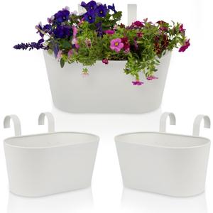 Beautiful Hanging Flower Pots for Outside Railing Or Fence - Stylish Set of 3 Outdoor Planters For Any Balcony, Porch or Deck - Window Planter Boxes Are Perfect to Grow Fresh Herbs & Flowers at Home (Cream White)