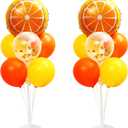 Little Cutie Balloon Stand for Table Centerpiece 2 Sets, 2 Huge Orange Fruit and 14 Orange Yellow Gold Confetti Balloons for Tangerine Theme Birthday Party Baby Shower Decorations