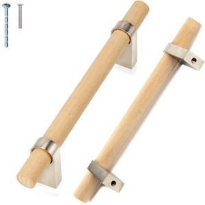 Wood and Silver Cabinet Handles Pull 10Pcs Adjustable Double Hole 3~5 in, Modern Metal Dresser Knobs, 4Inch Natural Wood Kitchen Drawer Handles Hardware (Center to Center)