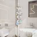 Consumest Corner Shower Caddy Tension Pole - Rustproof Shower Shelves with Towel Bar & Soap Holder, Adjustable Bath Organizer for Bathroom Storage, 27.6-108.3 inch, White