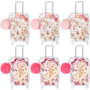 VioraWhite 12 Pcs Mini Suitcase Empty Storage Box and Plush Ball Keychain Candy Luggage Containers Packaging Case for Bridal Shower Baby Shower Party Favors Travel Gifts (Pink,Hot Pink)