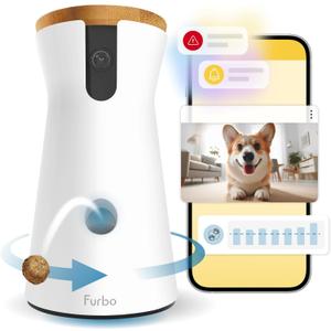 Furbo 360 Dog Camera [Subscription Required] Unlock w/Paid Plan: Home Security & Dog Safety Alerts, Rotating Pet Treat Toss w/ 2-Way Speaker, Smart Cam w/Phone App (Low Risk, 3mo Min. Cancel Anytime)