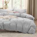 Bedsure Duvet Cover Queen Size with Fitted Sheet - 4 Pieces Prewashed Cotton-Like Polyester Extra Soft Bedding Set, Includes 1 Duvet Cover 90x90 Inches, 2 Pillow Shams, 1 Fitted Sheet, Light Grey
