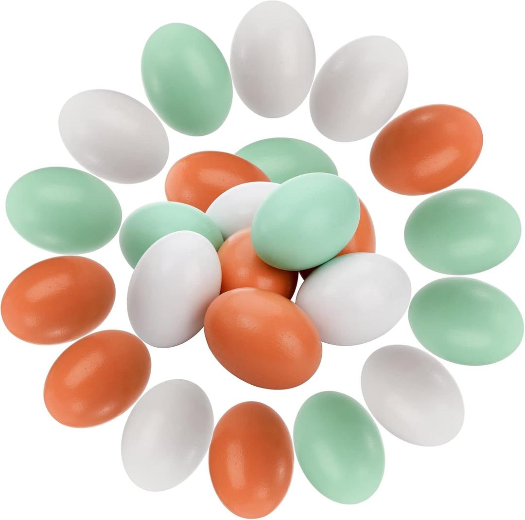 ZEAYEA 24 Pieces Wooden Fake Eggs, 3 Color Faux Eggs for DIY Easter Eggs, Crafts and Easter Decorations, Fake Eggs for Children Play