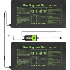 2 Pack Seedling Heat Mat 10X20.75`` with Thermostat Durable Waterproof Warm Hydroponic Plant Heating Pad with Temperature Control Auto Off Timer for Seed Starting Germination Plant Propagation