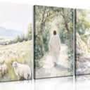 3 Pcs Christian Canvas Wall Art Modern Christian Bible Sheep Jesus On The Way Empty Tomb Painting Picture Wall Decor Bible Sketch Poster Prints for Office Living Room Bedroom Home Decoration, 24L"x16W"