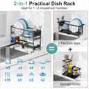 GSlife Narrow Dish Drying Rack, 2 Tier Small Dish Drainer for Kitchen Counter, Expandable Compact Dish Rack with Utensil Holder for RV/1-2 People, 15.7''-20.7''L x 7" D x 12.6" H, Black