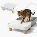 Cat Litter Box Step, Anti-Tracking Litter Catcher Ramp for Self-Cleaning Litter Boxes, with Wooden Base, Removable Top, Easy to Clean, Ideal for Small & Elderly Cats (No Side Guards Included)