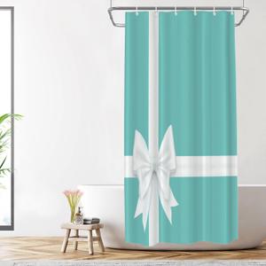 Shrahala Teal Christmas Elegant Decorative Shower Curtain, White Turquoise Bathroom Dcor Polyester Fiber Waterproof with Plastic Rings for Shower Stall Bathtubs 72 x 36 in (Love Love Turquoise Love Blueb)