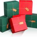 Lincia 24 Set 8'' x 8''x 4'' Christmas Gift Boxes Square Cardboard Box with Lid Bulk Bridesmaid Proposal Square Gift Box with Jute Rope and Tag for Women Present Wrapping(Green, Red)