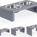 Elevated Dog Bowls, Bamboo Raised Dog Bowl for Small Dogs & Cats, with 2 Stainless Steel Bowls (4'' Tall-20oz Bowl, Grey)
