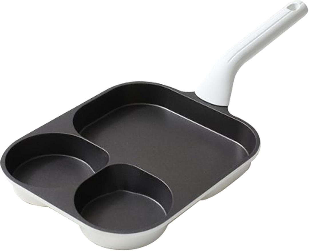 Egg Frying Pan 3-In-1 Pancake Omelette Pan Titanium Nonstick Grill Pan Breakfast Skillet with Ergonomic Handle Suitable for Gas Stove & Induction Cookware 3-Cup (One Size)