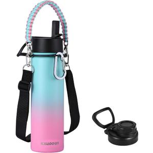 KXIAOCHEN Insulated Water Bottle, Stainless Steel Water Bottle, 2 Lids (Straw and Handle Lid),Wide Mouth Metal Water Bottles Keep Hot and Cold, Double Walled, Thermo Mug, Metal Canteen