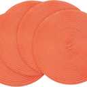 Floroom 15 Inch Round Braided Placemats Set of 4, Washable Heat Resistant Cotton Polyester Circle Place Mats for Kitchen Dining Table - Coral Orange (4pcs)