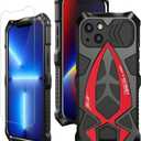 KumWum Armor Phone Case for iPhone 13 Military Grade Protective Heavy Duty Full Body Cover Aluminium Bumper Built-in Silicone Shockproof Dustproof - Black + Red