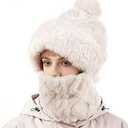 Balaclava Ski Mask for Women Men, Winter Fleece Wind-Resistant Warm Face Cover and Neck Warmer for Cycling Motorcycle Skiing White