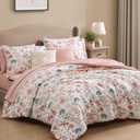 CASAAGUSTO Queen Comforter Set, 7 Pieces Bed in a Bag Queen Clay Pink Floral Comforter Set with Flowers Leaves Pattern, Soft Seersucker Design All Season Queen Size Bedding Set