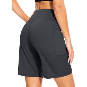 Blouty Women's 9" Bermuda Long Shorts with Pockets High Waisted Knee Length Shorts for Women Workout Athletic Casual (Gray, XXL)