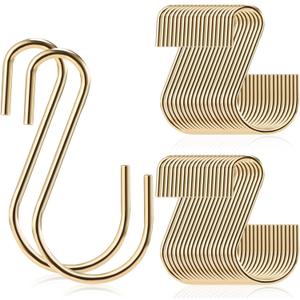 Sratte 60 Pcs S Hooks for Hanging 1.8 Inch Heavy Duty S Hooks Bulk Curtain Hanging Connectors Mini S Shaped Hangers Ornament for Plants Pots Pans Mugs DIY Jewelry (Gold)