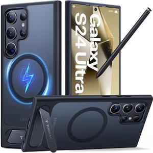 TORRAS Strong Magnetic & Seamless Stand for Samsung Galaxy S24 Ultra Case, Fit for MagSafe, MilGrade Drop Protection, Kickstand for Samsung Galaxy S24 Ultra Case, Translucent Back/Black Edge