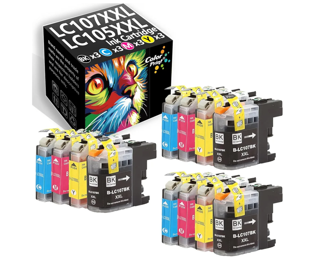 Compatible LC107 LC105 Ink Cartridge Replacement for Brother LC107XXL LC105 XXL LC105CL LC107BK for MFC-J4310DW MFC-J4410DW MFC-J4510DW MFC 4610DW J4710DW Printer (12-Pack,3B3C3M3Y)